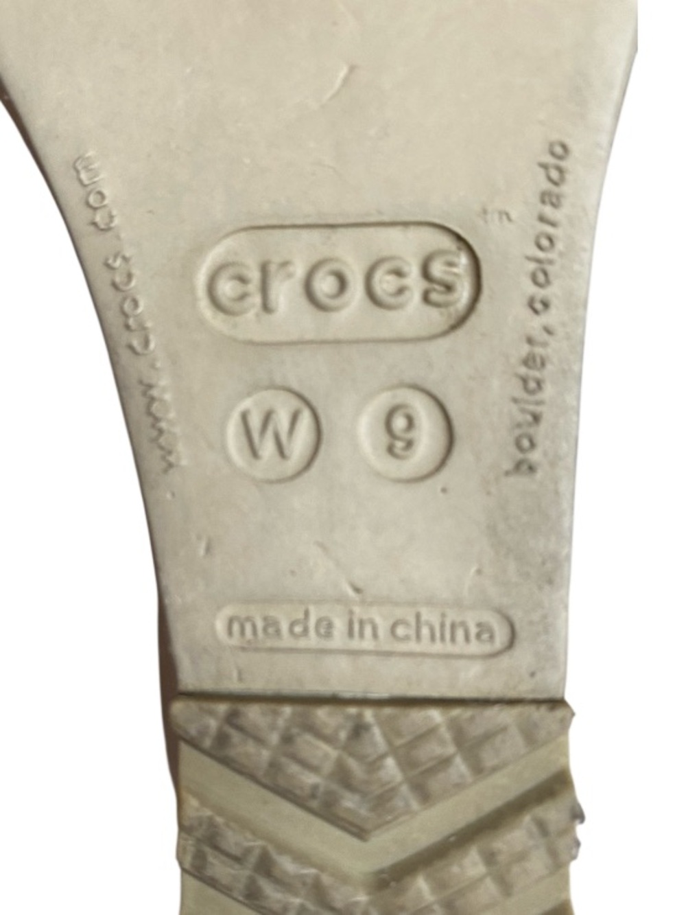 CROCS Navy and Tan Wedge Sandals Distressing Canvas Straps Size 9W - Picture 7 of 8